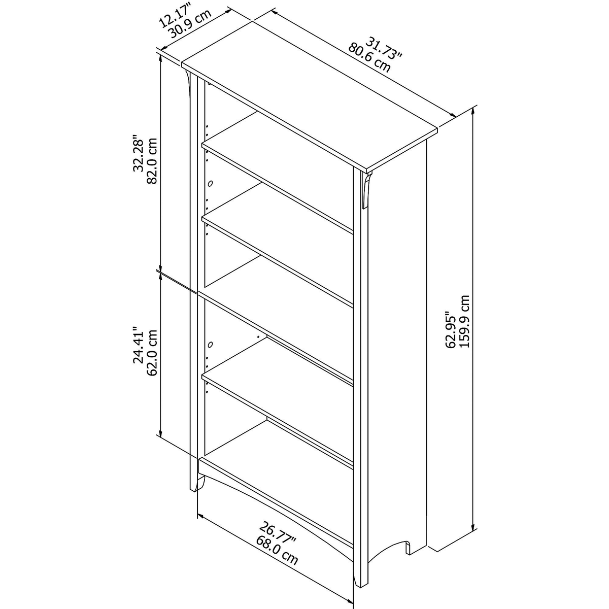 5 Shelf Bookcase Vintage Black C833658