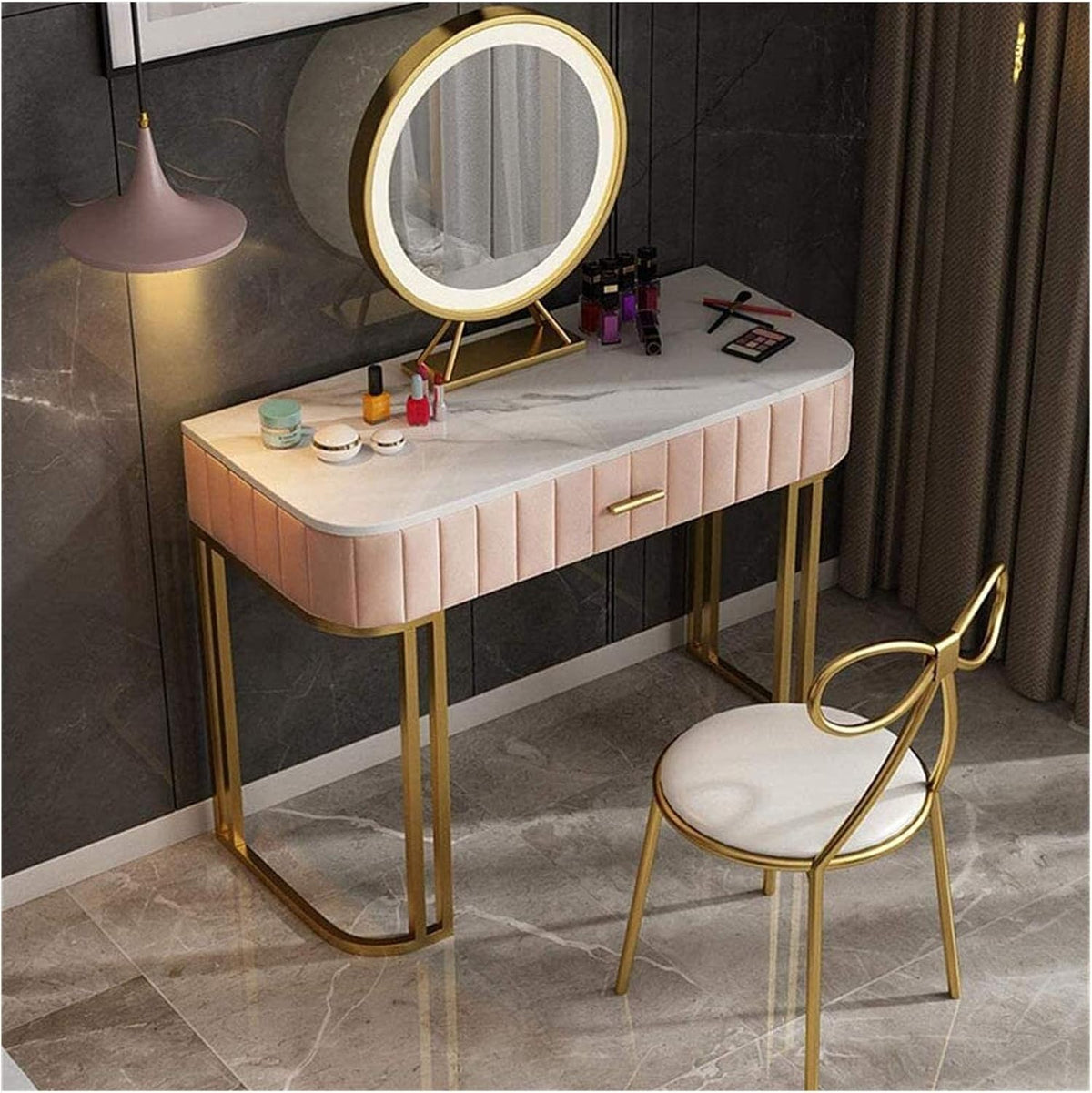 Blue Retro Desk with LED Stool Drawer V22175