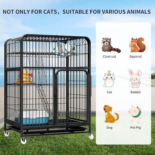 3-Tier Metal Cat Cage with Wheels H893231