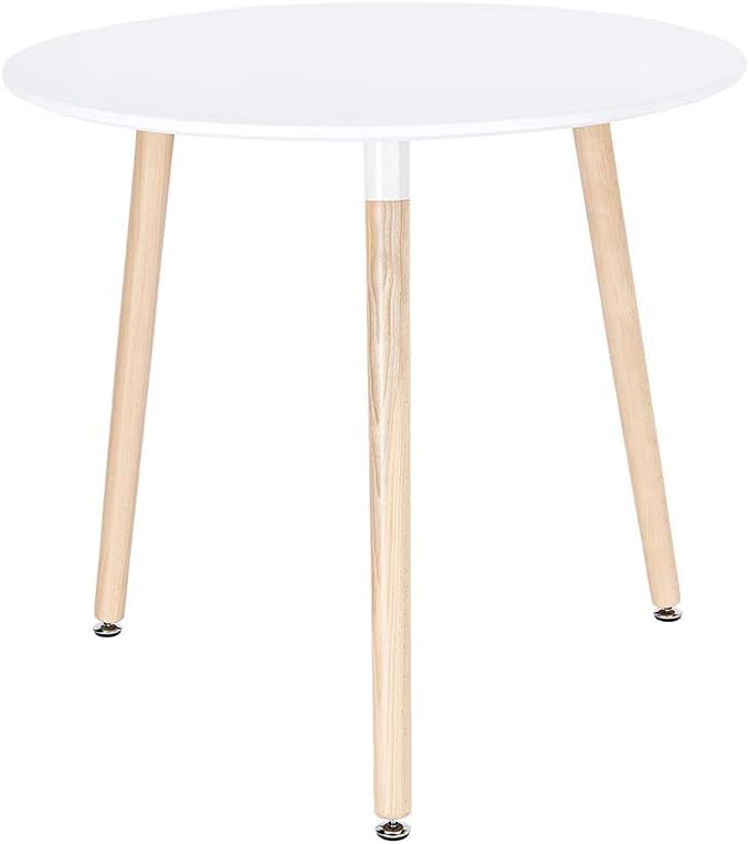 White Round Side Table with Beech Wood Legs M637842