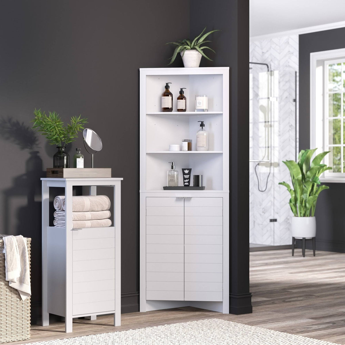 White Tall Corner Cabinet F513