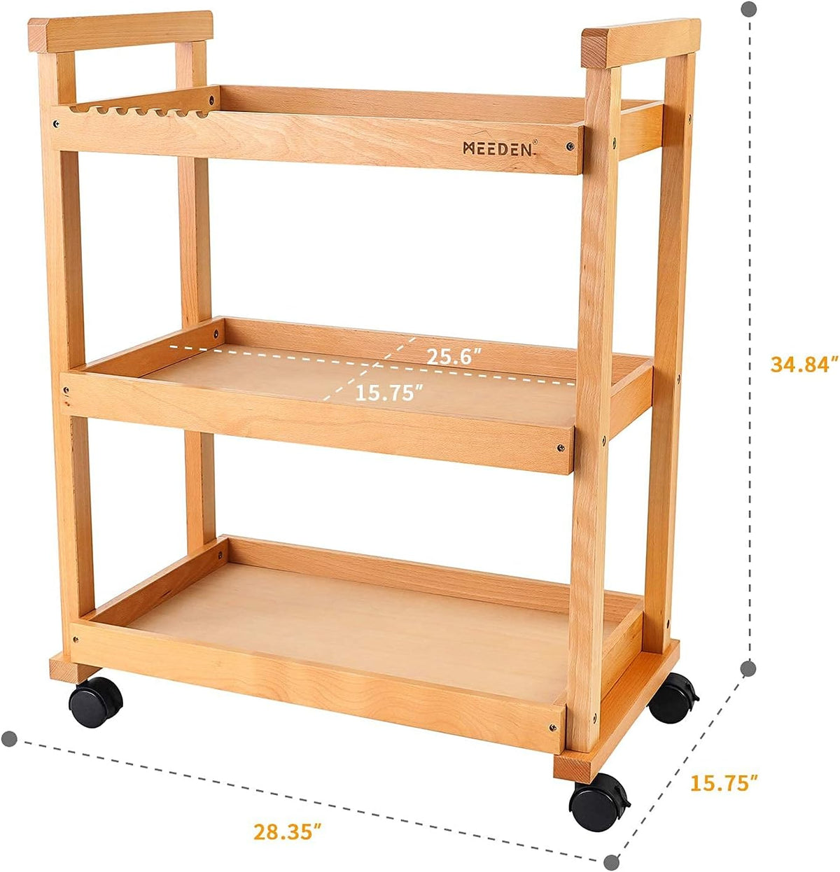3-Tier Rolling Beechwood Art Cart Storage Organizer K610918