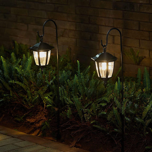 2 Pack 38.5 Inch Shepherd Hook with Hanging Lantern Black Solar Pathway Lights Warm White R4091