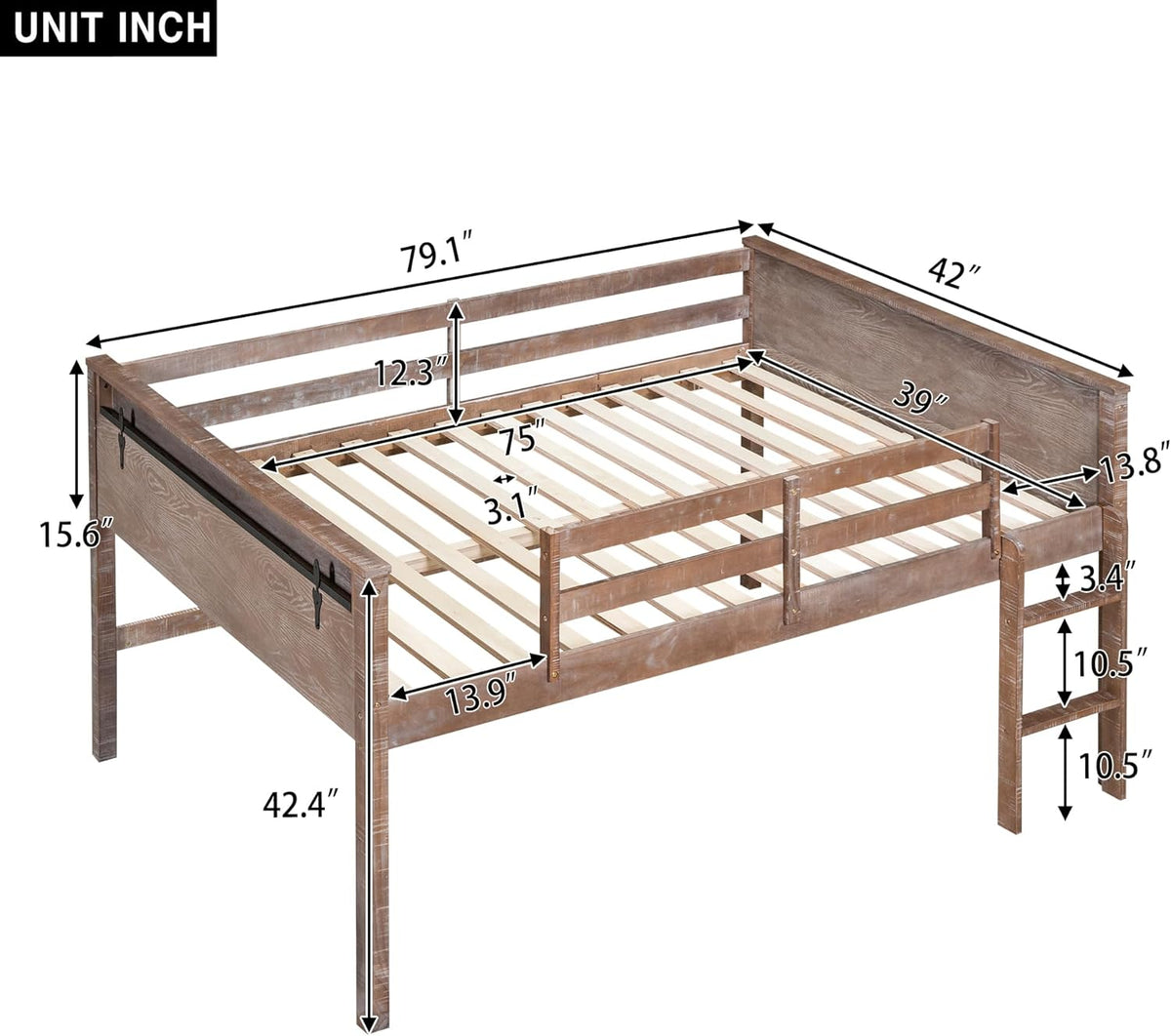 Twin Size Wood Loft Bed with Hanging Clothes Rack M207665