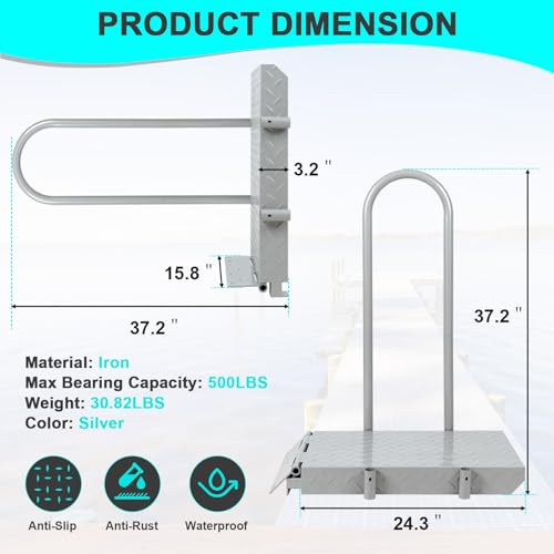 Silver Folding Dock Boarding Platform with Handrail Q687705