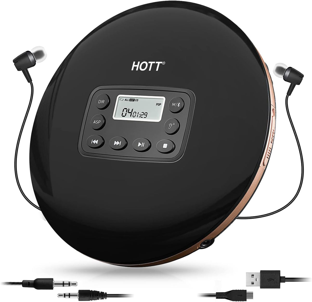 Portable Bluetooth CD Player Rechargeable Black Q9646