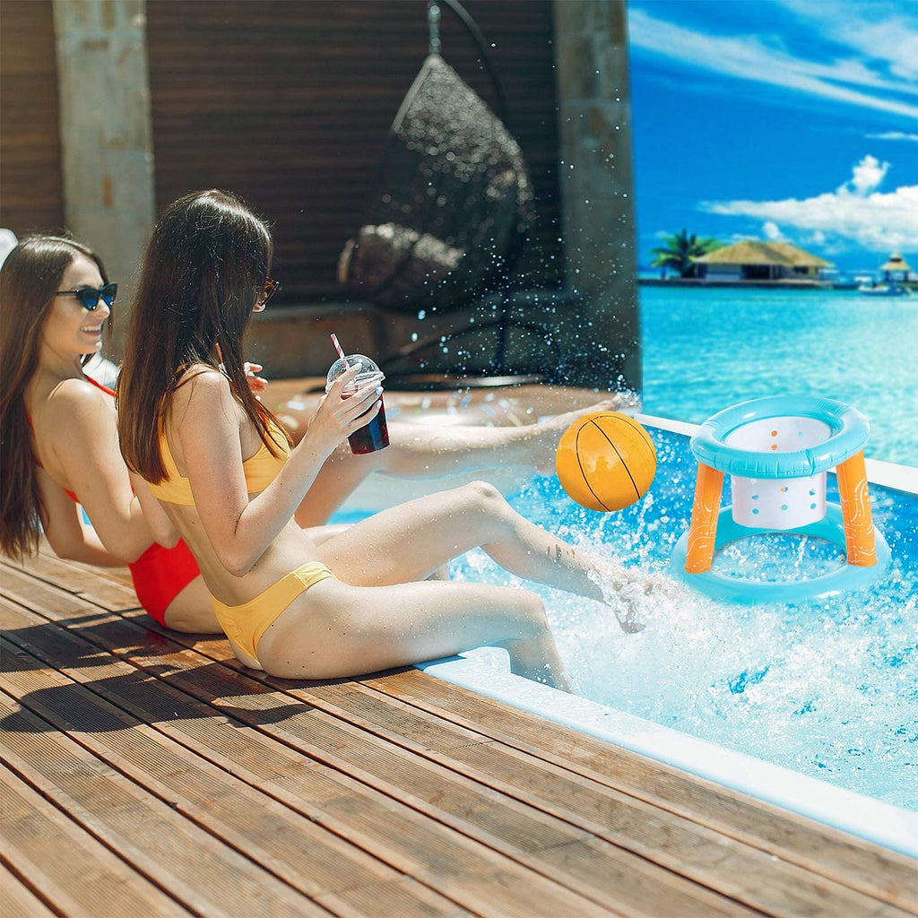 Lilac Inflatable Pool Volleyball Net Set Basketball Hoop with 2 Balls Large Size Outdoor Pool Games N381230