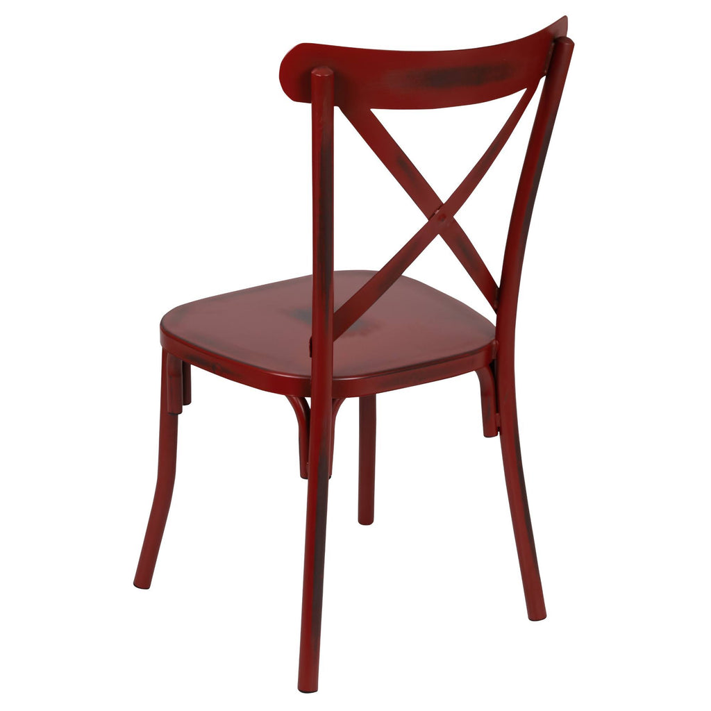 Rustic Distressed Metal Cross Back Chair (Red) V8166