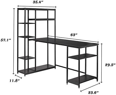 L-Shaped Computer Desk with Hutch Bookshelf 63-Inch E30161