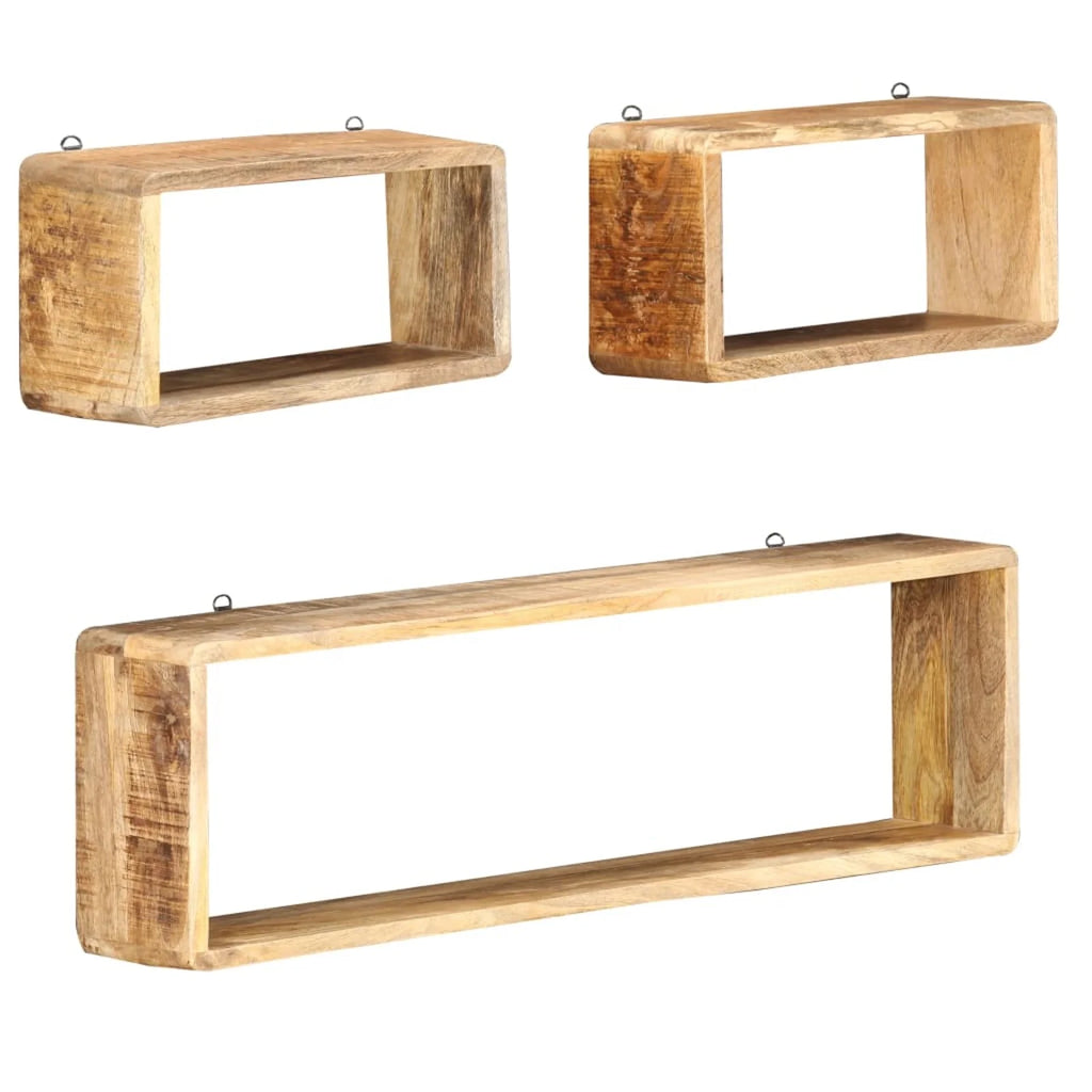 Solid Mango Wood 3 Piece Wall Cube Shelf Set B501