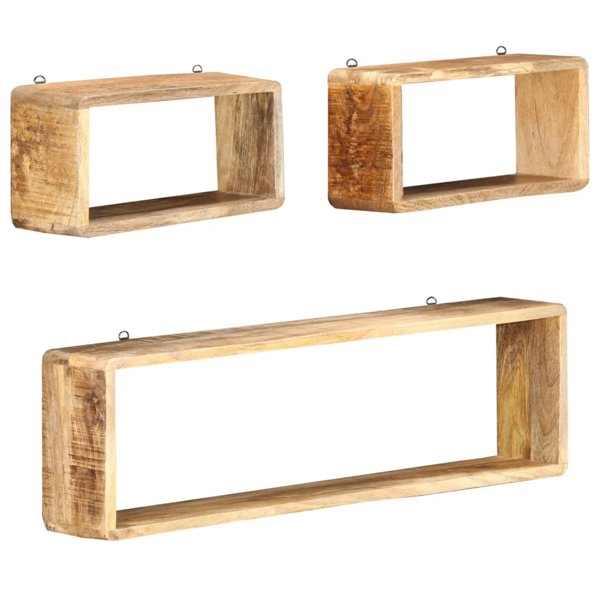 Solid Mango Wood 3 Piece Wall Cube Shelf Set B501