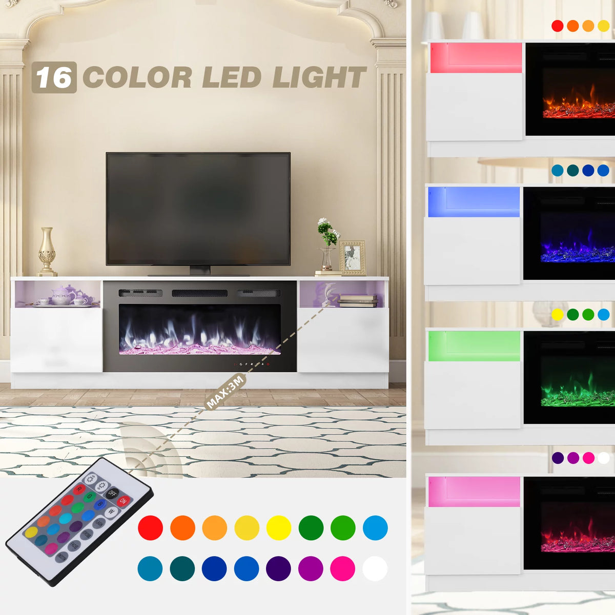 White 70'' TV Stand with 36'' Electric Fireplace J162612