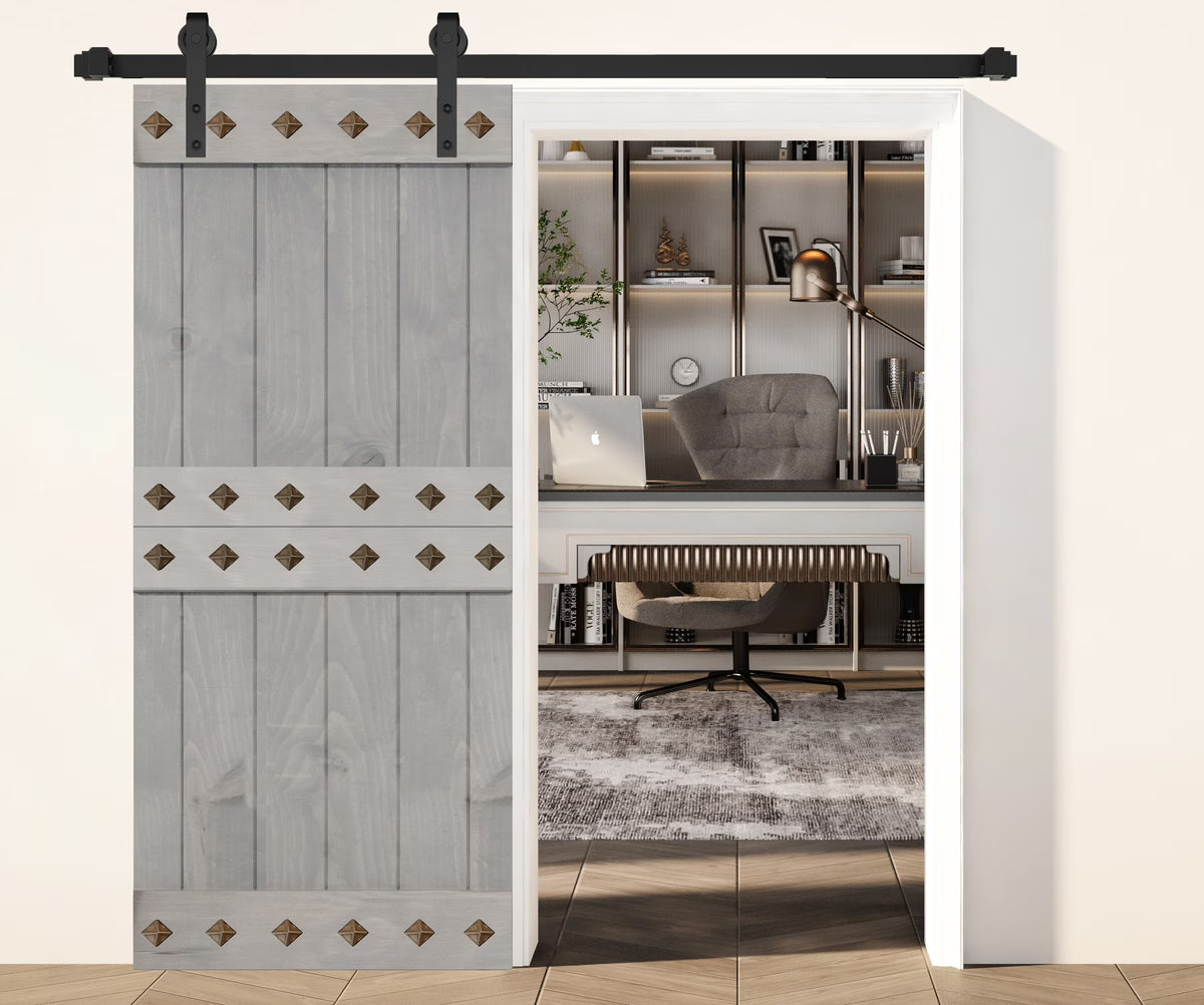French Gray Finished Knotty Pine Wood Sliding Barn Door Slab Z111726