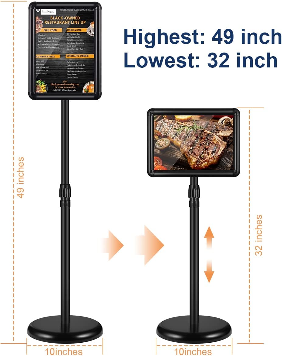 2 Pack Adjustable Floor Sign Stand 8.5x11 Inch Black D93201