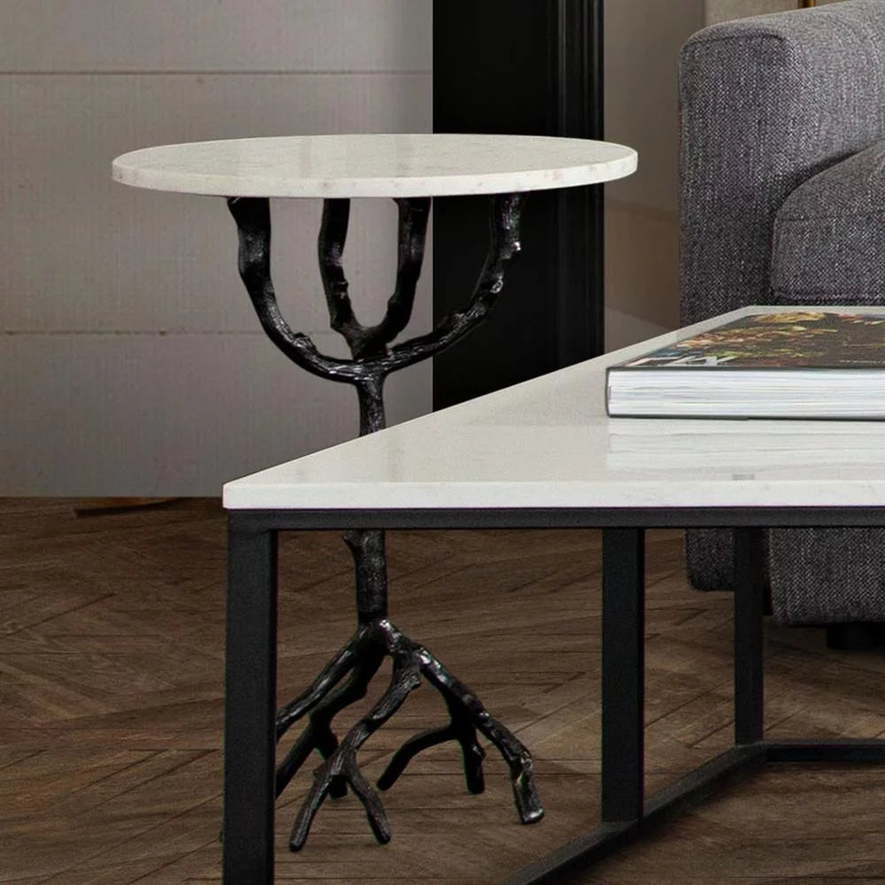 Birch Round Accent Table with Marble Top G832777