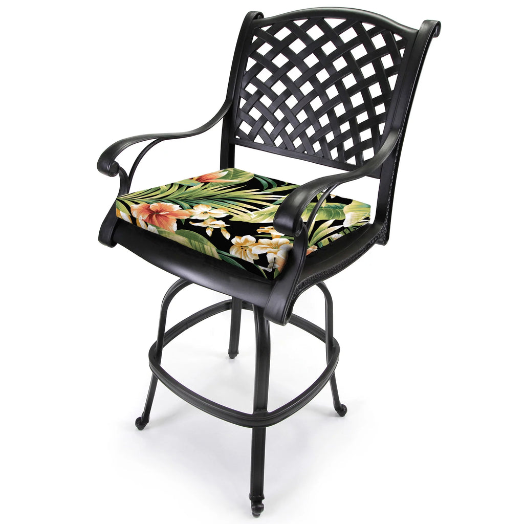 Black Leaves Rectangular Outdoor Chair Pad Seat Cushion with Ties, 2 Pack F33843