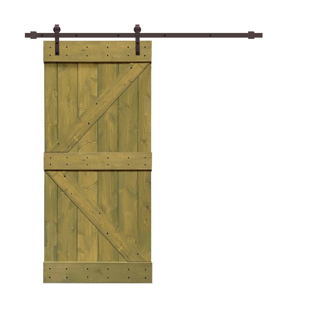Solid Jungle Green Stained Pine Wood Interior Sliding Barn Door T81515