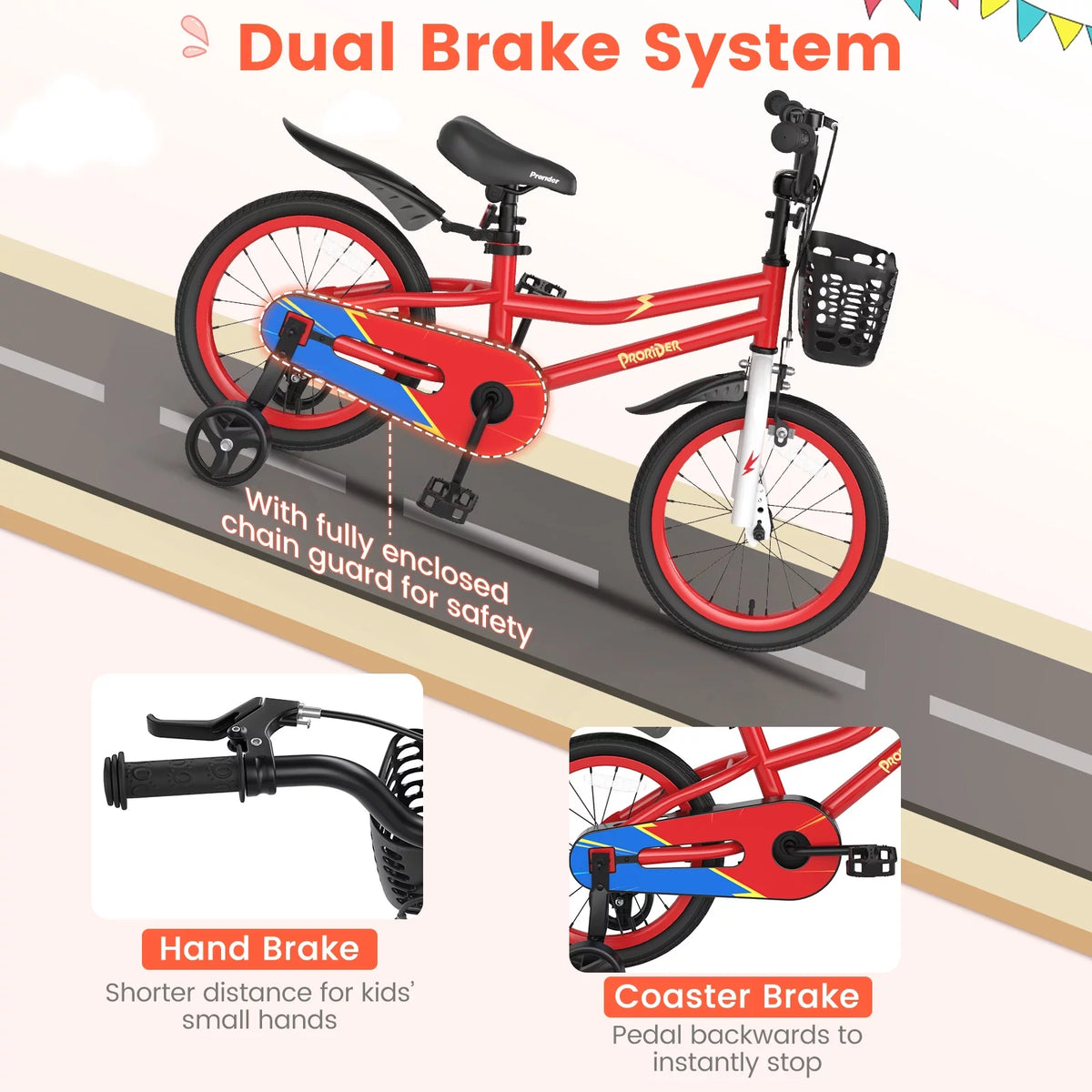 16'' Kid's Bike with Training Wheels & Basket Q7733