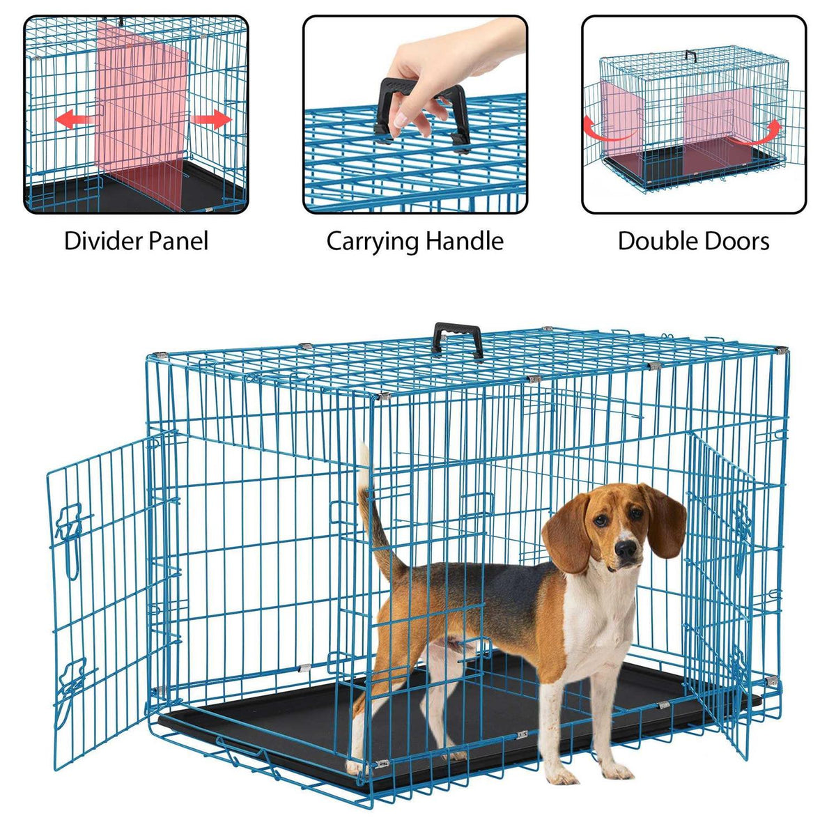 Large Foldable Double-Door Metal Wire Dog Crate Y1748