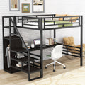 Full Size Black Metal Loft Bed with Storage Staircase and Desk V32560
