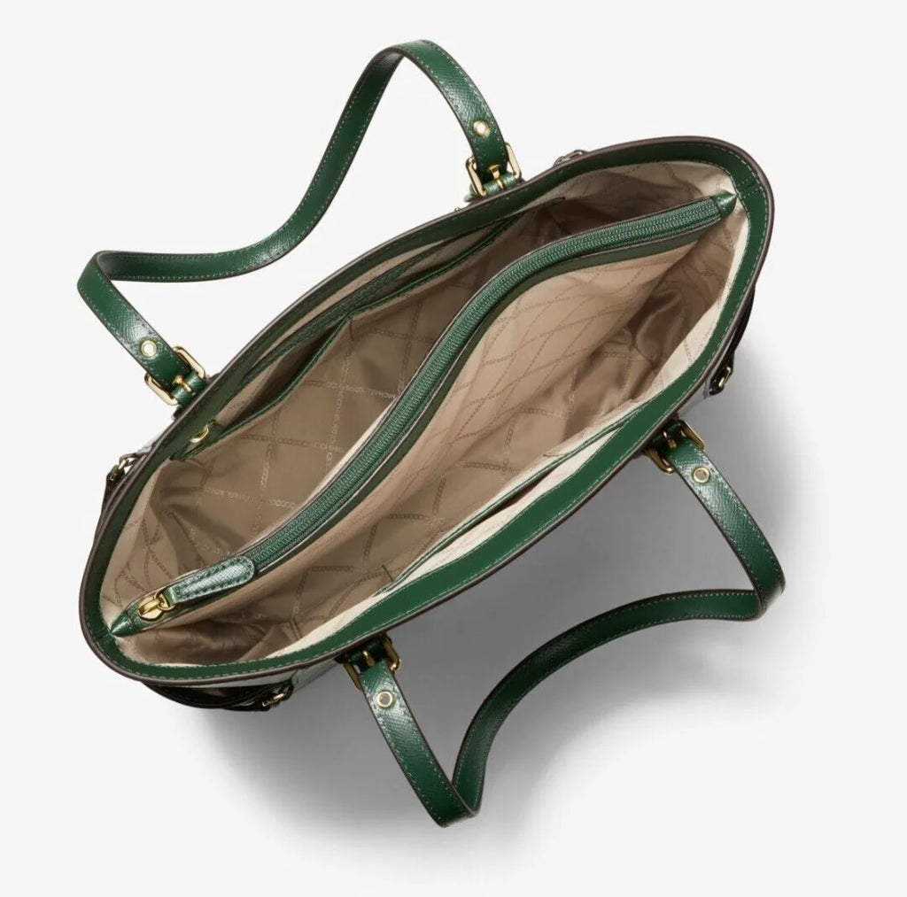 Moss Green Small Crossgrain Leather Travel Shoulder Tote E62635