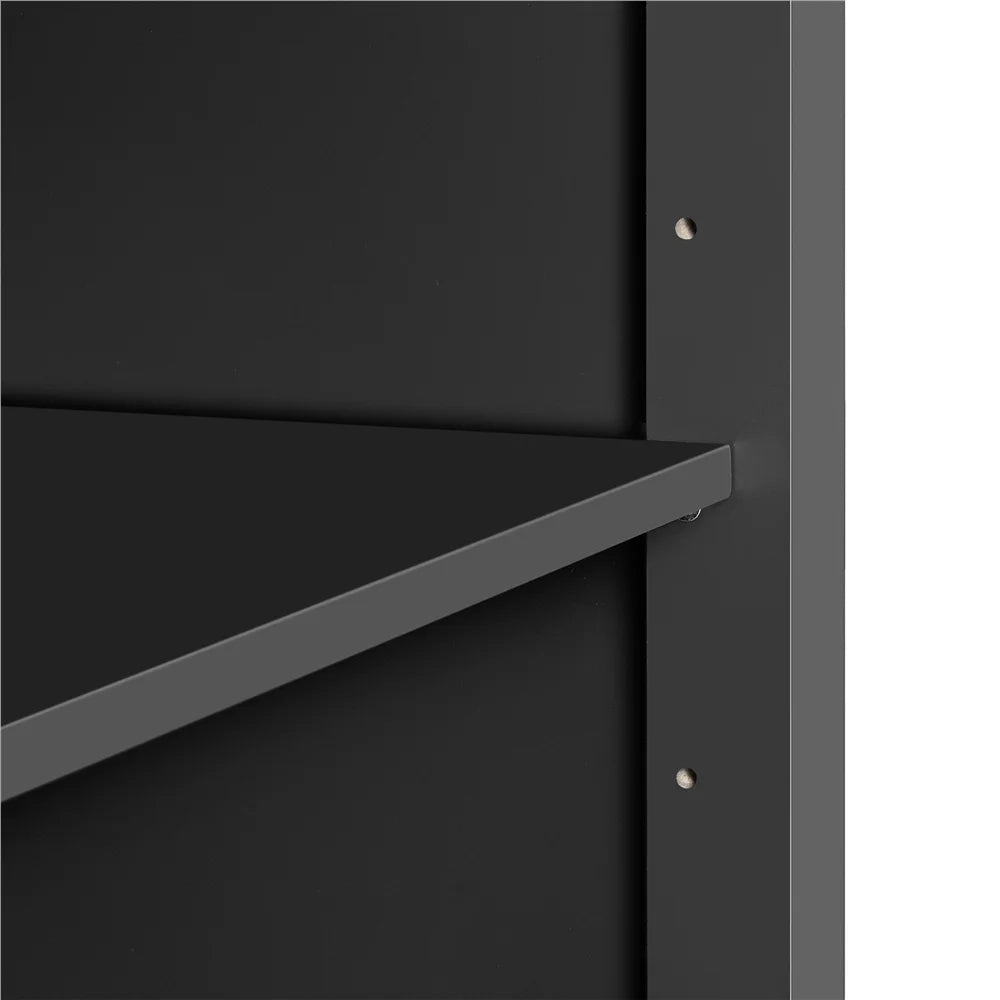 Black Kitchen Island Cart on Wheels with Stainless Steel Top and Open Shelves F367