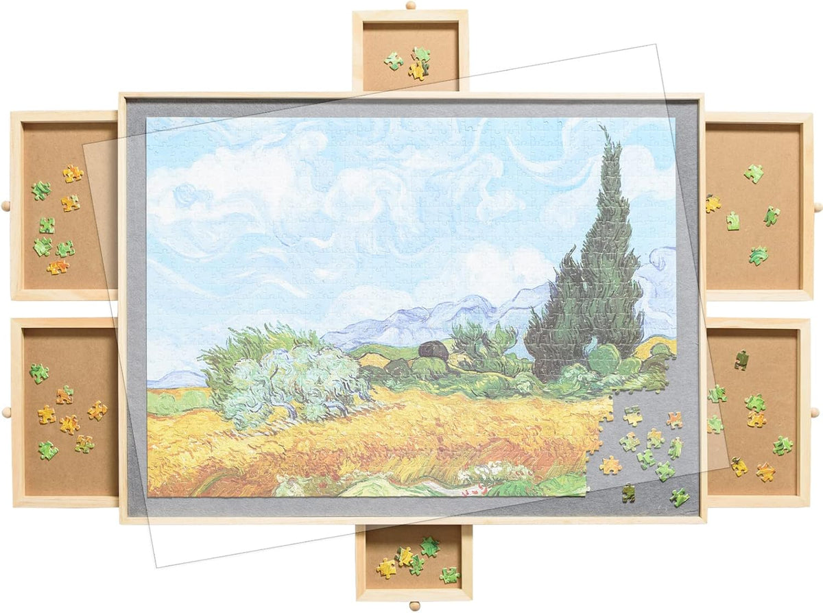 Wooden Puzzle Table with Drawer, Non-Slip Felt Surface, Portable Puzzle Board, 1000 Pieces M857256