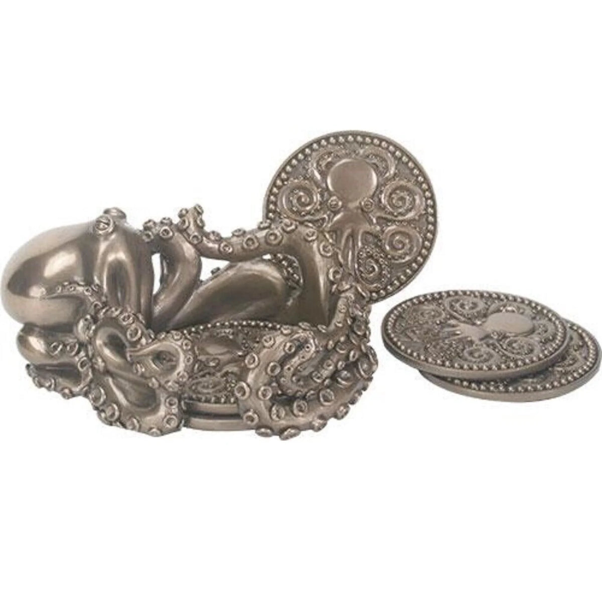 Coaster Holder with 4 Coasters Octopus Nautical Bar Decor S9167