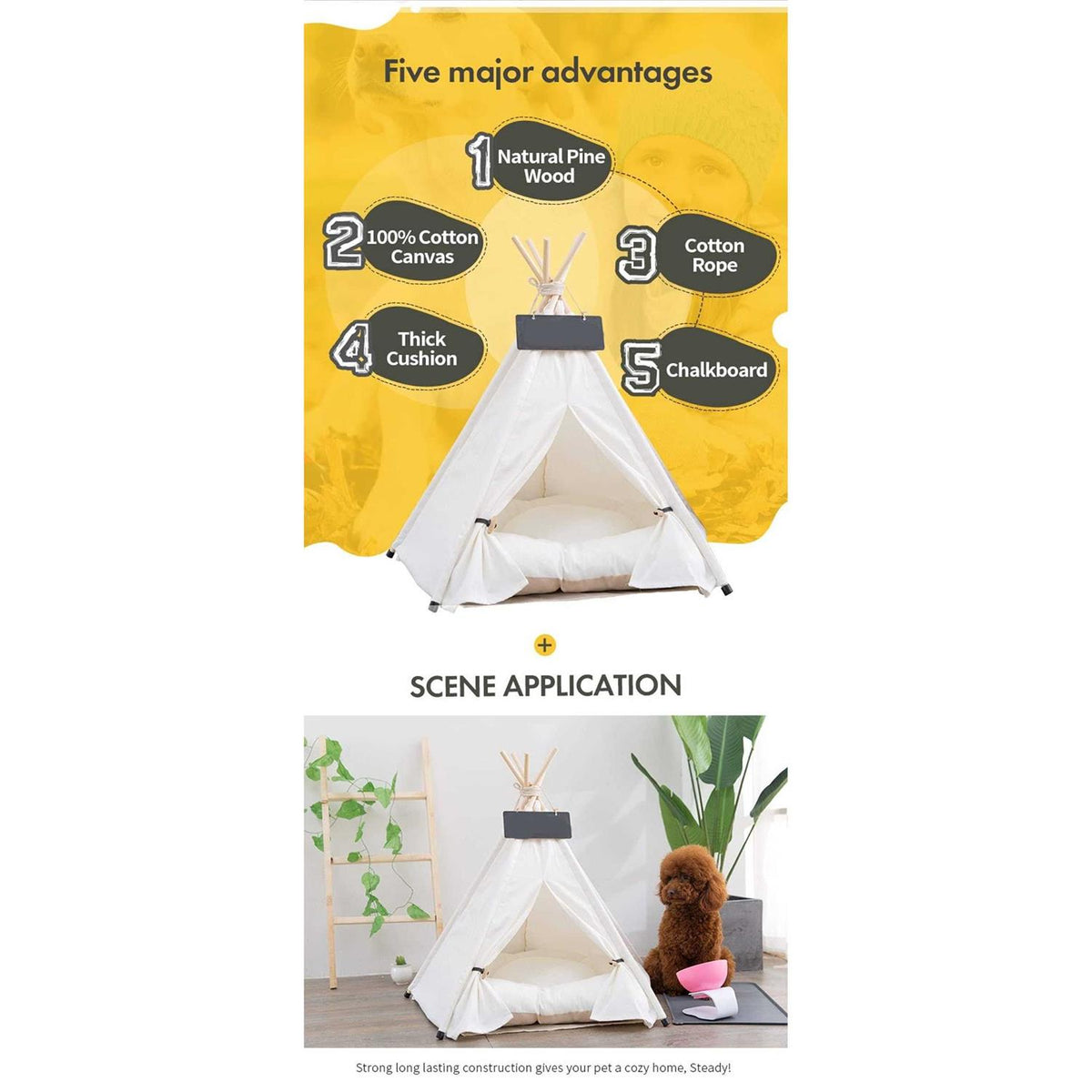 Pet Teepee Dog & Puppy Cat Bed with Thick Cushion E68480