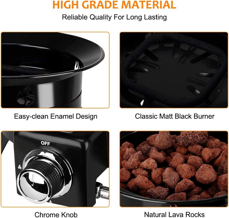 19 Inch Diameter Black Portable Propane Fire Pit C5044