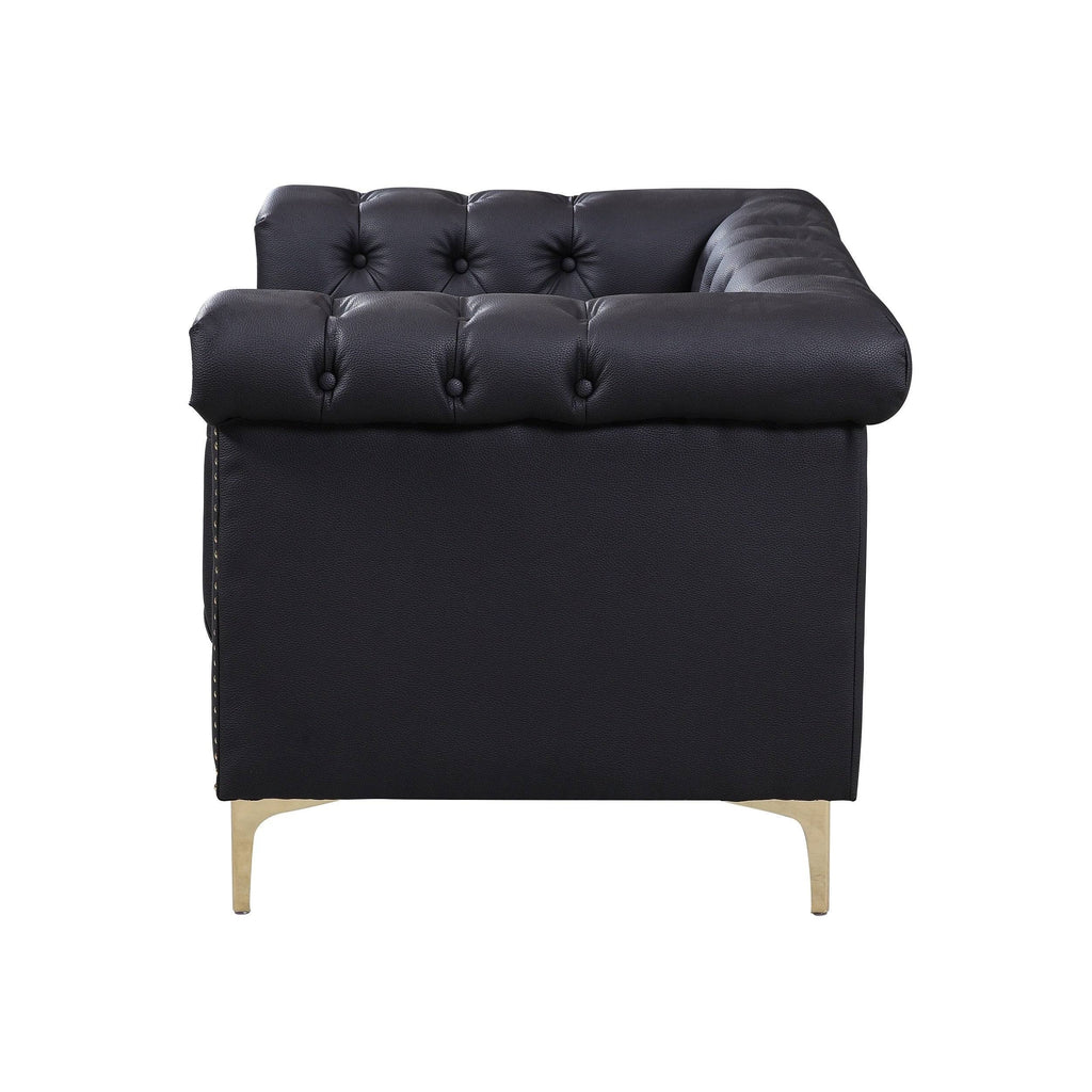 Black PU Leather Button Tufted Club Chair E594963