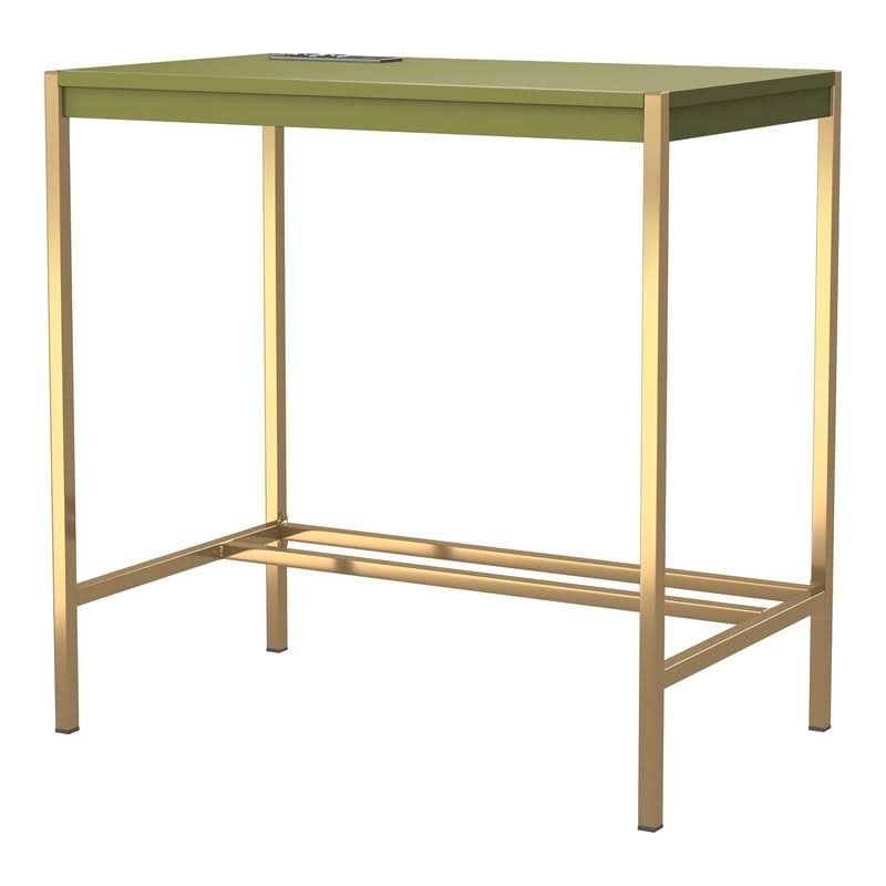 Olive and Gold Wood Writing Desk with USB Port V4213