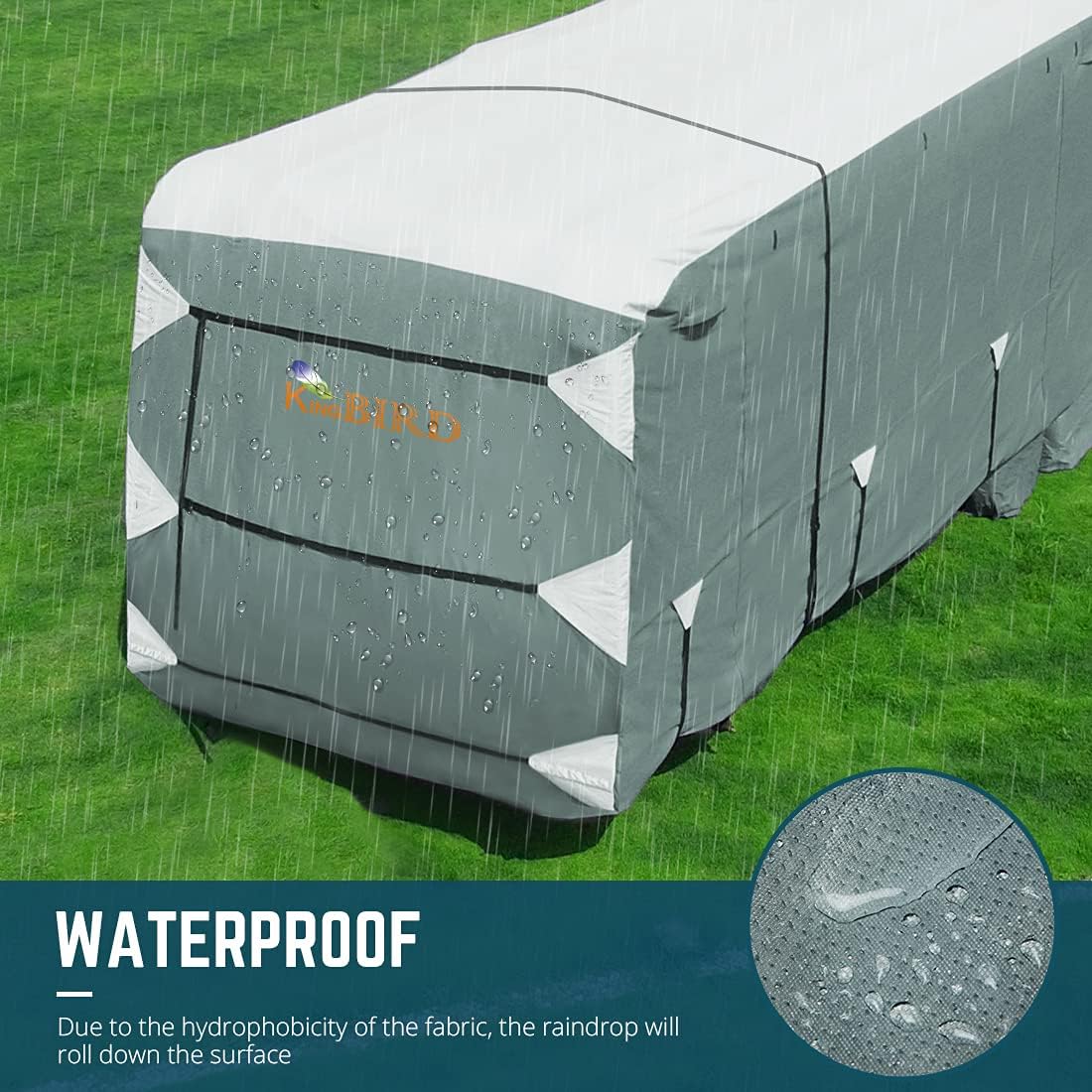 Extra-Thick 5 Layers Waterproof RV Cover with 2Pcs Straps & 4 Tire Covers C8631