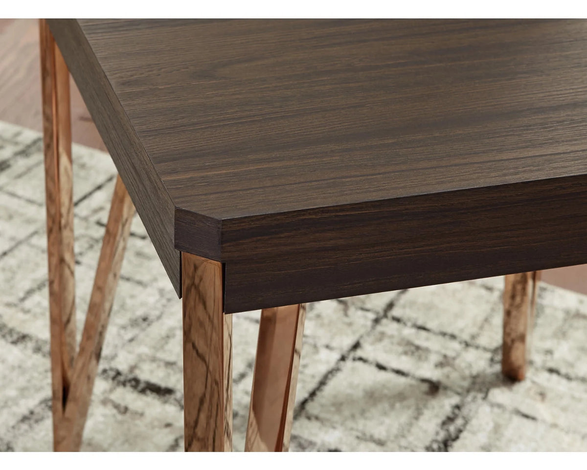 Contemporary Occasional Table Set with Steel Legs, Set of 3, Dark Brown & Metallic N9052