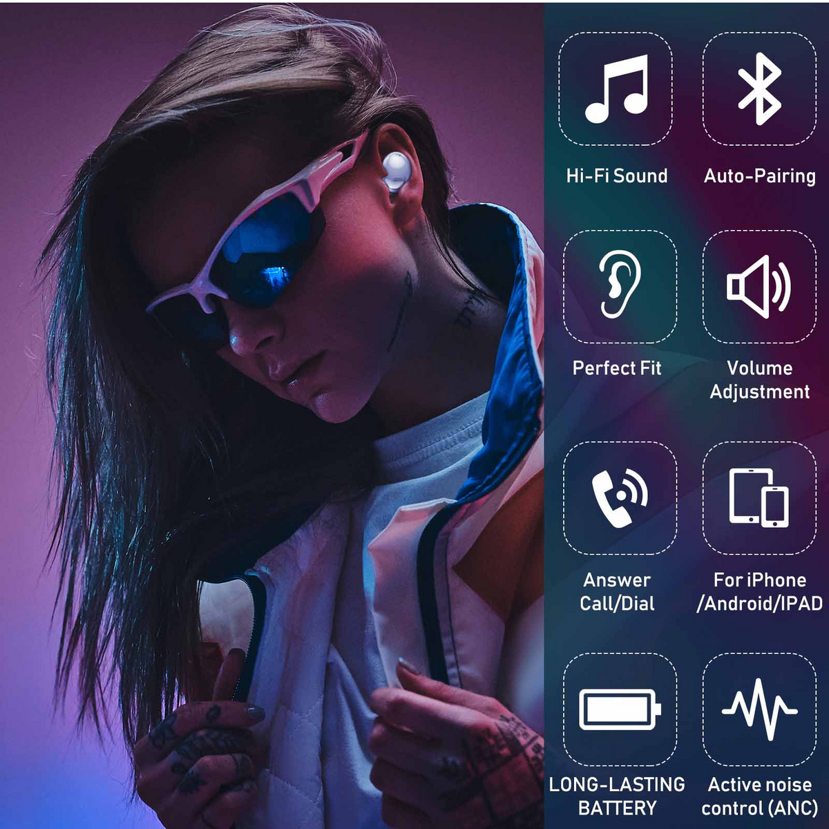 Purple True Wireless Earbuds with Active Noise Cancelling M569754