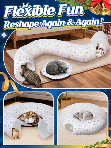 White & Golden Cat Tunnel Christmas Tree Skirt B60843