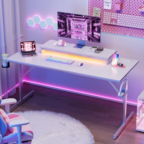 42 inch Black Marble Gaming Desk with LED Lights N71627