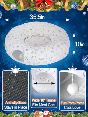 White & Golden Cat Tunnel Christmas Tree Skirt B60843