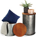 2pk Galvanized Metal Barrel Side Table Ottoman Set J447