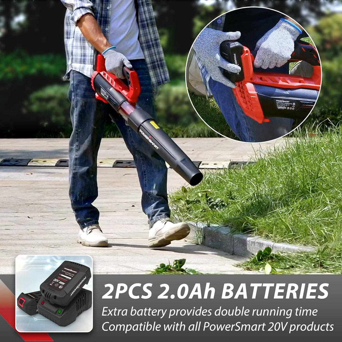 Cordless Leaf Blower with 2PCS 20V MAX 2.0Ah Battery and Charger C25306