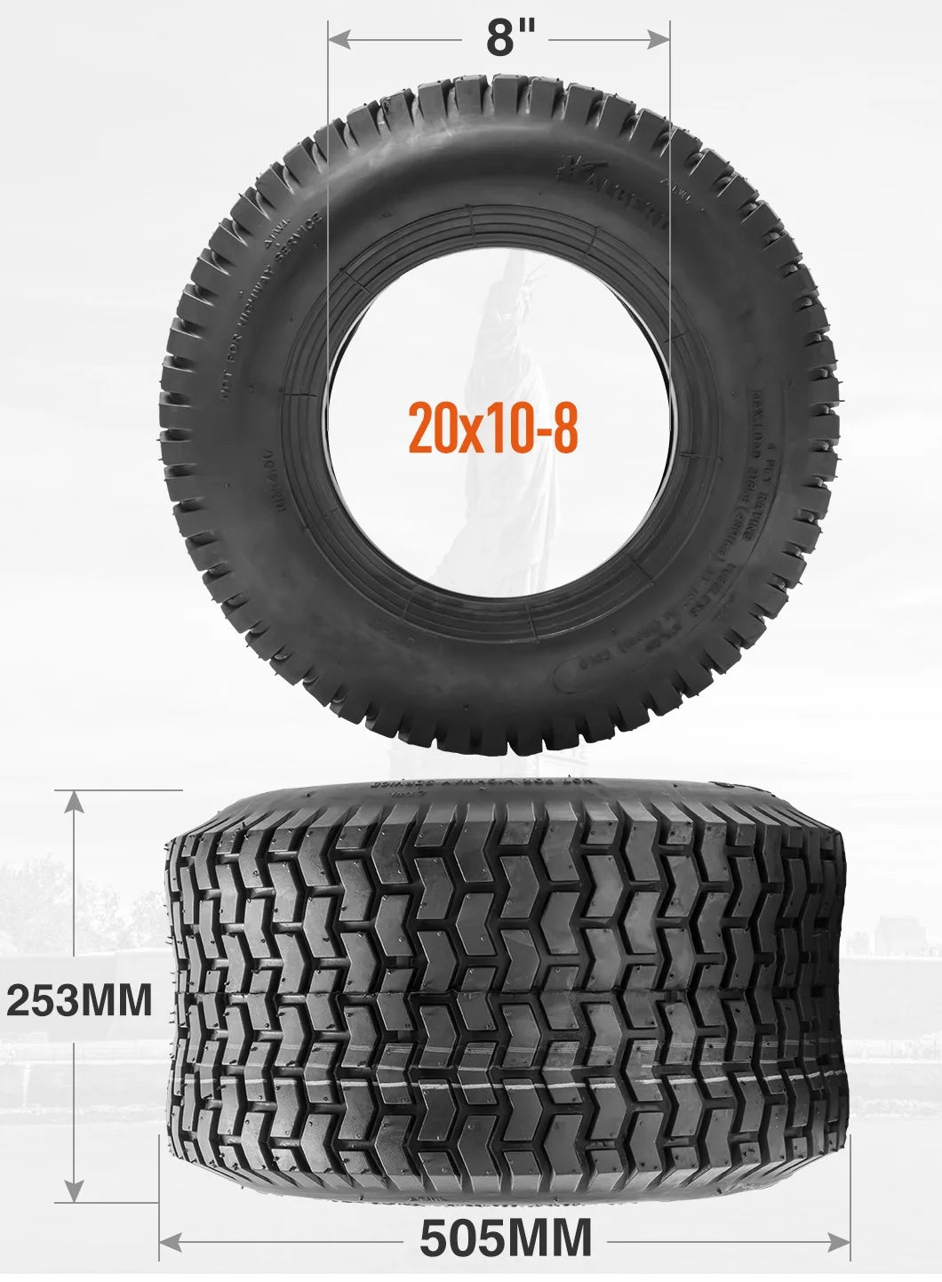 20x10.00-8 Lawn Mower Tires 4PR Heavy Duty Tubeless Y4181