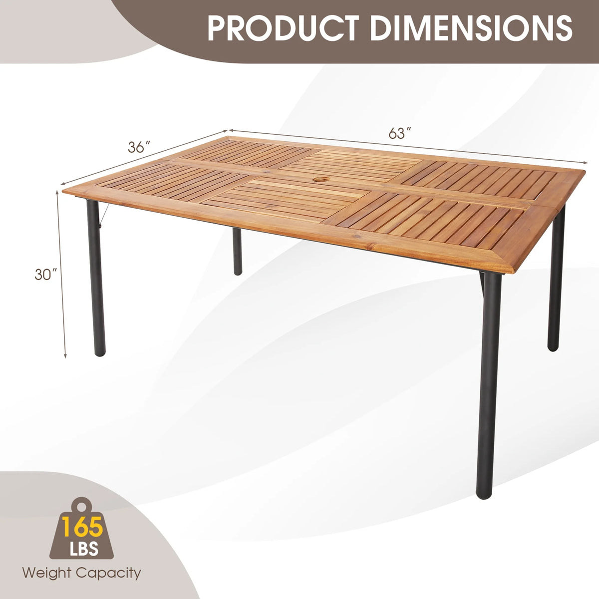 Rectangular Acacia Wood Patio Dining Table with Umbrella Hole M781