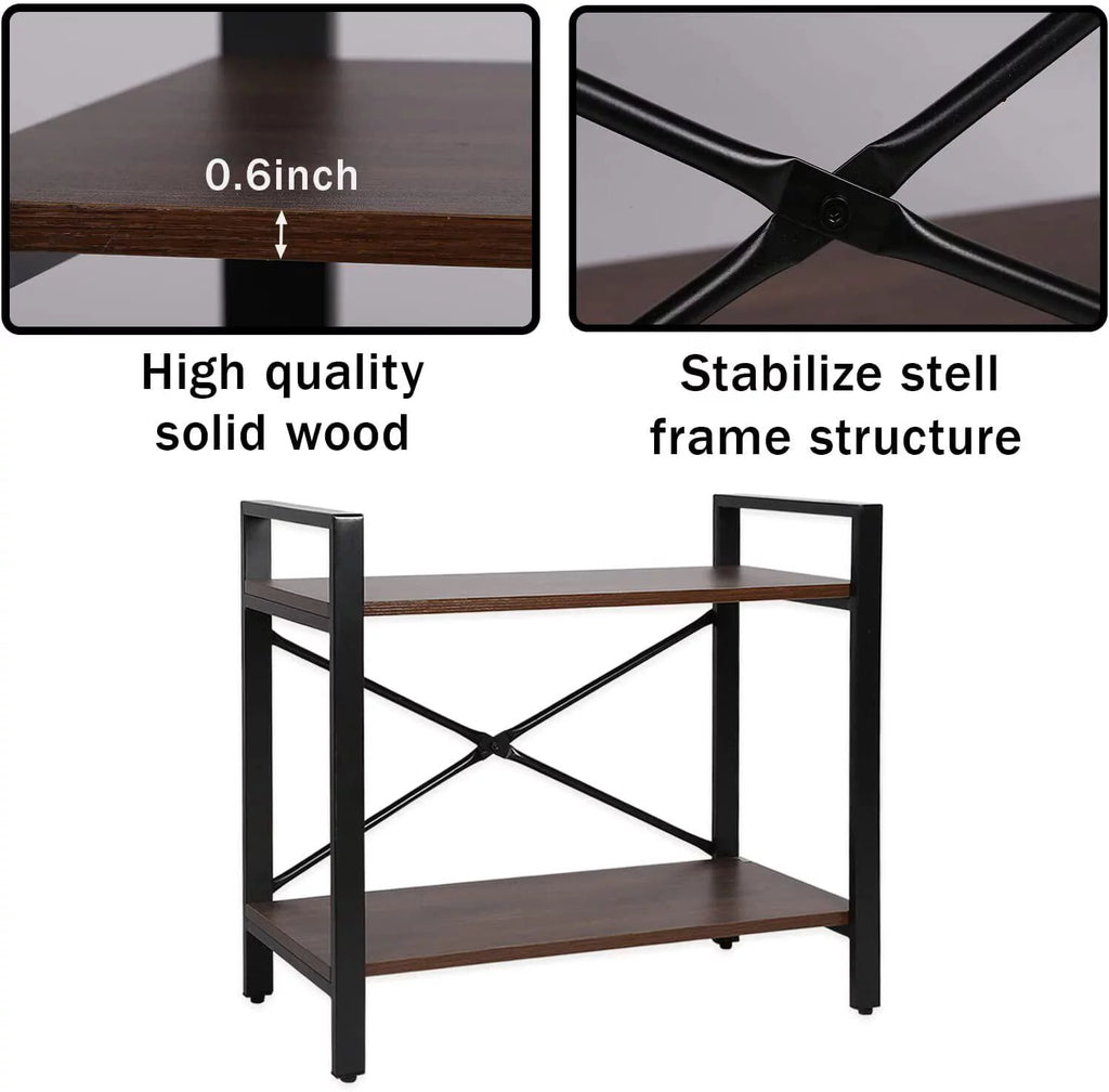 2-Tier Ash Grey Wood Bookshelf with Metal Frame O361983
