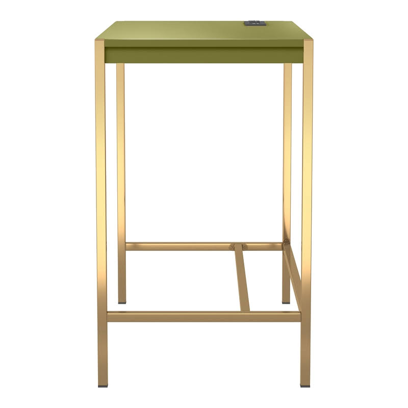 Olive and Gold Wood Writing Desk with USB Port V4213