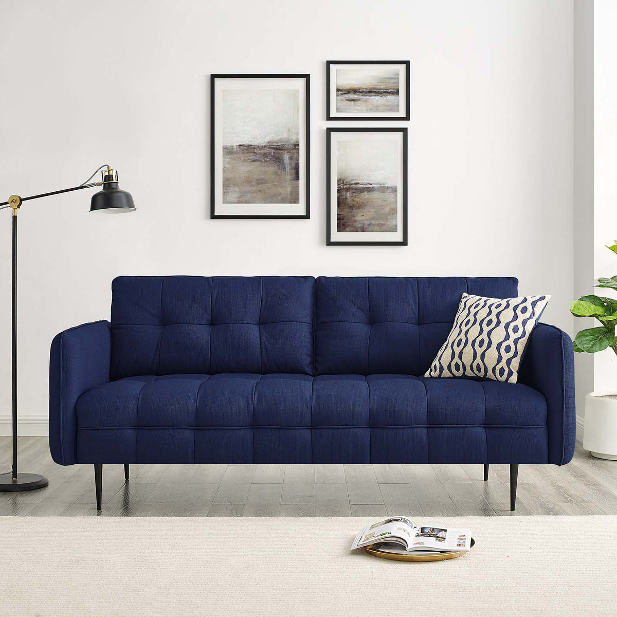 Royal Blue Tufted Fabric Sofa K979