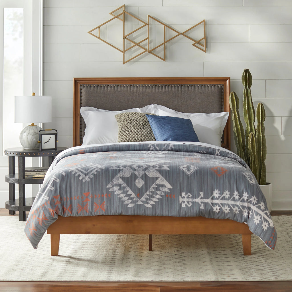 Upholstered Queen Platform Bed Grey Rustic Natural Q3088