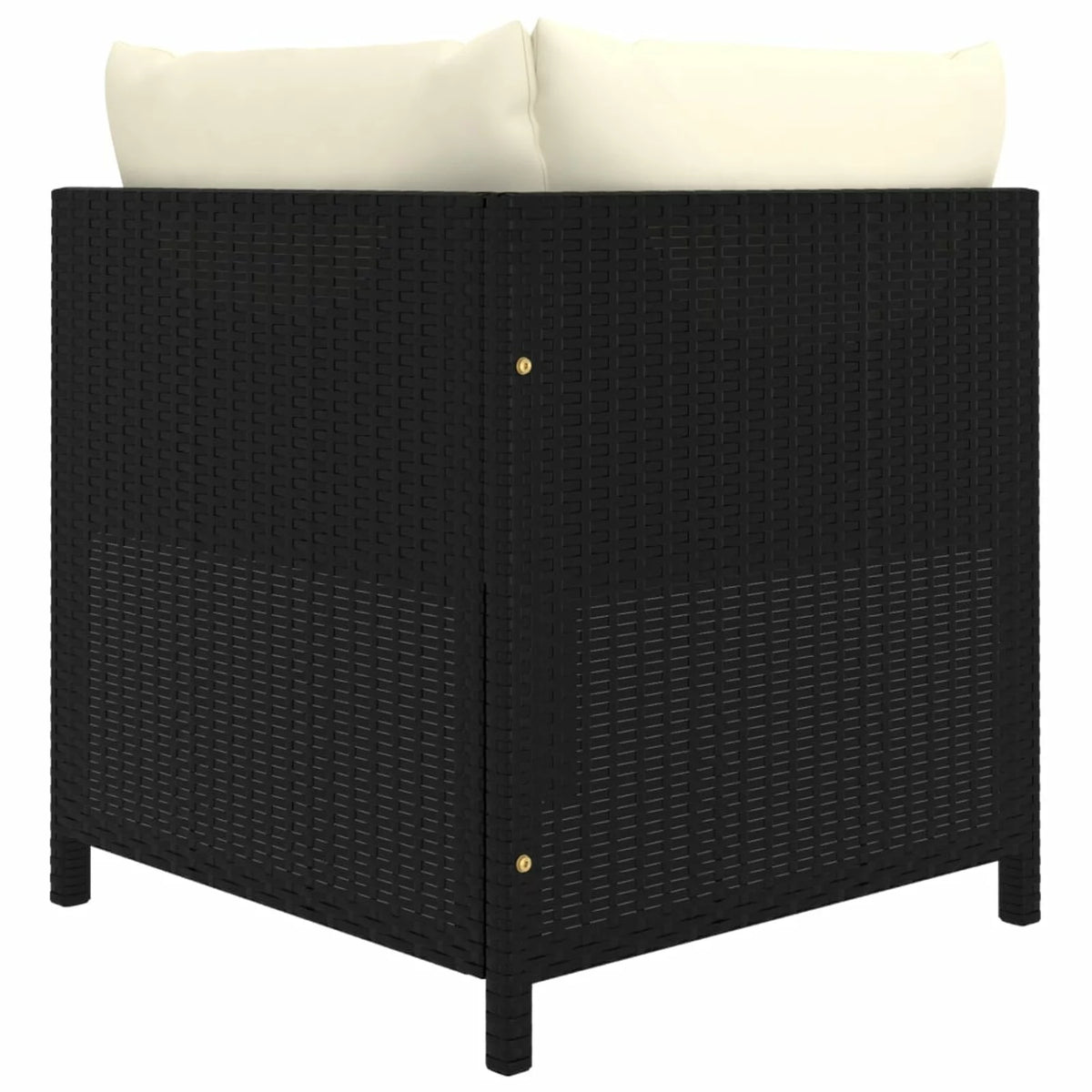 Black Poly Rattan Outdoor Corner Sofa with White Cushions O564257