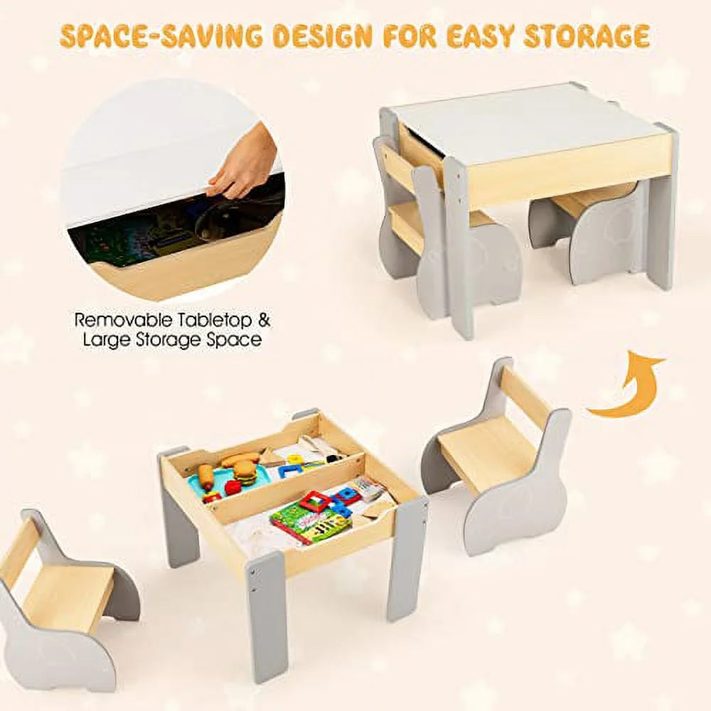 3 in 1 Kids Table and Chair Set Wood Activity Table P15824