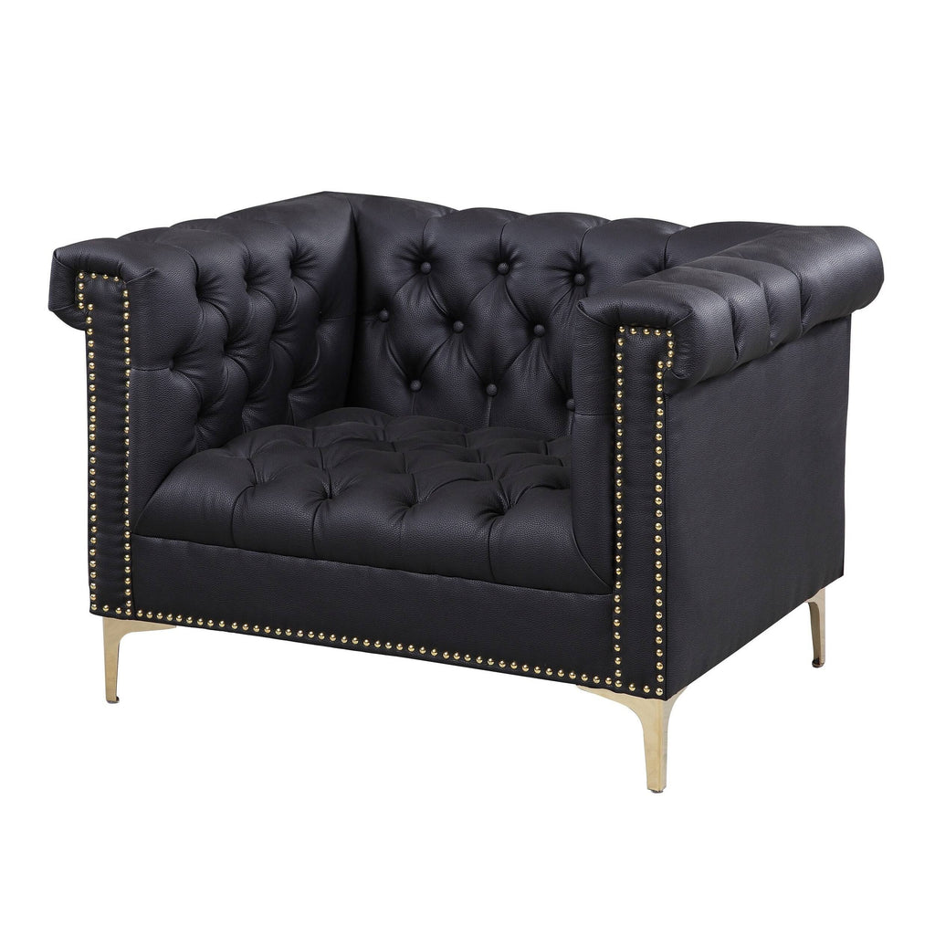 Black PU Leather Button Tufted Club Chair E594963
