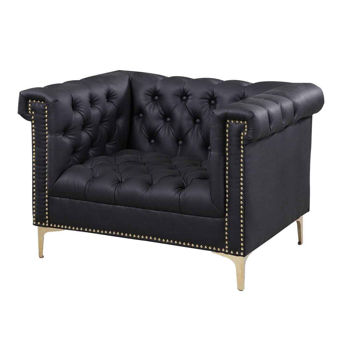 Black PU Leather Button Tufted Club Chair E594963